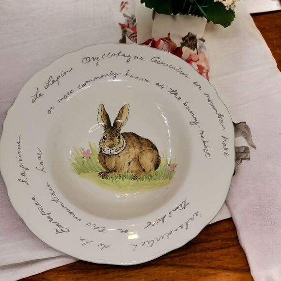MAXCERA Easter Bunny Rabbit Large 12" White Scalloped Serving Bowl Spring - Picture 2 of 3